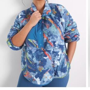 LIVI for Lane Bryant Cropped Sherpa Fleece Snap Up Pullover